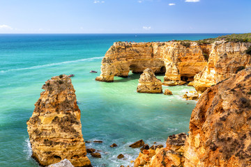 Coastal landscape the southern coast of the Algarve, Portugal.