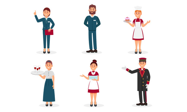 Hotel Polite and Friendly Staff Characters Vector Illustrations