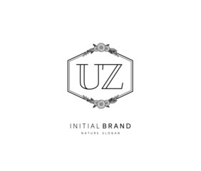 U Z UZ Beauty vector initial logo, handwriting logo of initial signature, wedding, fashion, jewerly, boutique, floral and botanical with creative template for any company or business.