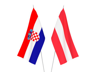 National fabric flags of Austria and Croatia isolated on white background. 3d rendering illustration.