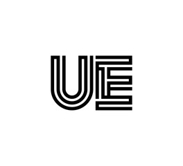 Initial two letter black line shape logo vector UE