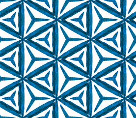 Blue triangular seamless pattern. Hand drawn water