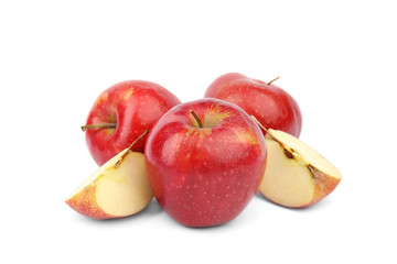 Ripe juicy red apples on white background