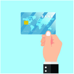 man holding credit card bank with elegant world map