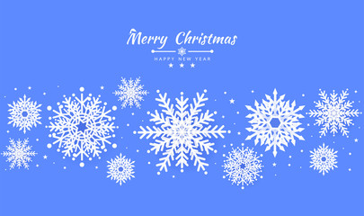 Merry Christmas and Happy New Year background with Christmas tree made of snowflakes. Vector illustration