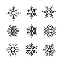 Snowflake winter set of black isolated nine icon design on white background. Vector illustration