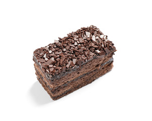 Delicious fresh chocolate cake isolated on white