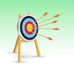 Arrows at the center of the target. Always dart in the target. Vector illustration. Isolated on white background.