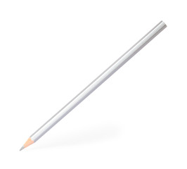 Silver wooden pencil on white background. School stationery