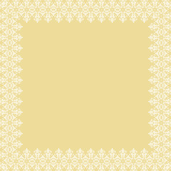Classic square frame with arabesques and orient elements. Abstract ornament with place for text. Vintage yellow and white pattern