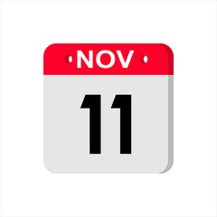 November 16 - Calendar Icon. Calendar Icon with shadow. Flat style. Date, day and month. Reminder. Vector illustration. Organizer application, app symbol. Ui. User interface sign.