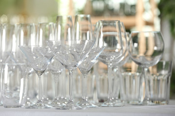 Set of empty glasses on table indoors