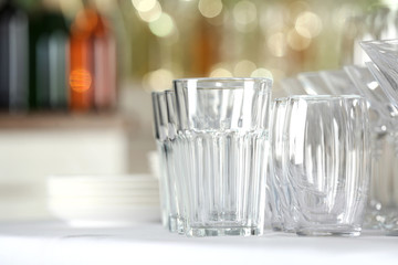 Set of empty glasses on table indoors