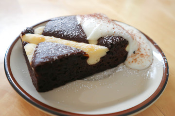 chocolate cake or brownie with cream