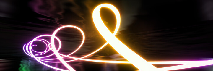 Colorful abstract panoramic background: geometric neon curve.  ( Car backplate, 3D rendering computer digitally generated illustration.)