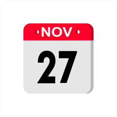 November 16 - Calendar Icon. Calendar Icon with shadow. Flat style. Date, day and month. Reminder. Vector illustration. Organizer application, app symbol. Ui. User interface sign.