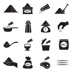 Salt Icons. Black Flat Design. Vector Illustration.