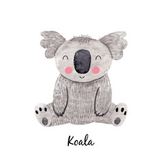 Cute vector watercolor australian baby koala bear illustration for children print - obrazy, fototapety, plakaty
