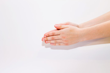 baby hands on white background, play, close up