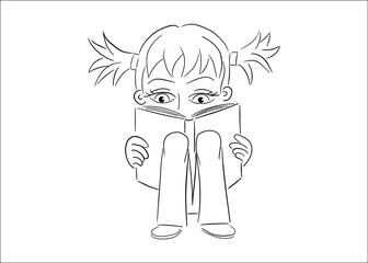 cute girl reading a book on her knees