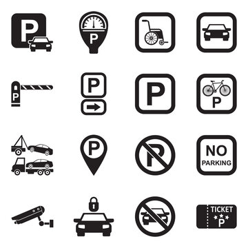 Parking Icons. Black Flat Design. Vector Illustration.