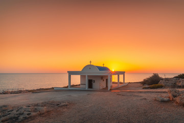 Agioi Anargyroi church at Cape Greco, Protaras,Cyprus. Mediterranean sea