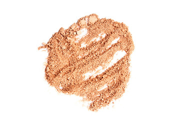 crumbled natural powder make up on white background