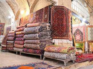 Traditional iranian carpets shop in old Vakil Bazaar, Shiraz, Iran