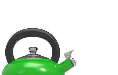 Obraz premium 3d rendering. top part of green metal kettle teapot with clipping path isolated on white background.