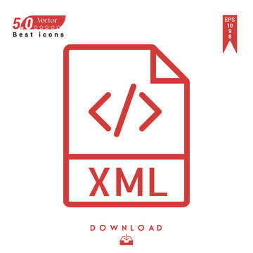 Outline xml file-type icon vector isolated on white background. Graphic design, material design, 2019 year best selling icons, mobile application, UI / UX design, EPS 10 format vector