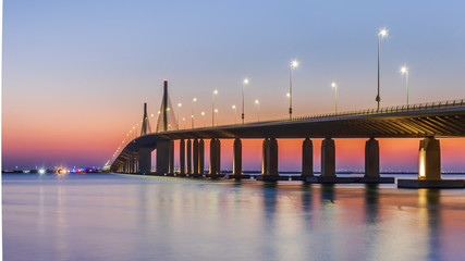 Fototapeta na wymiar Al Hudariyat bridge at sunset