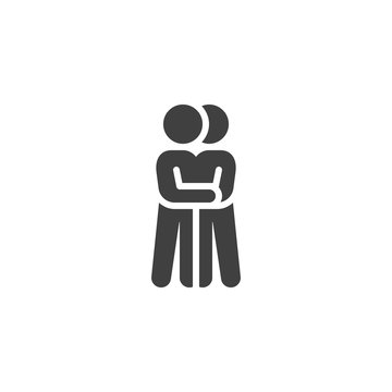Two people hugging vector icon. filled flat sign for mobile concept and web design. Hugging couple glyph icon. Symbol, logo illustration. Vector graphics