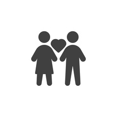 Couple love relationship vector icon. filled flat sign for mobile concept and web design. Couple with heart glyph icon. Symbol, logo illustration. Vector graphics