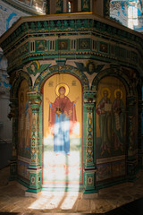 NEW JERUSALEM, ISTRA, RUSSIA - AUGUST 29, 2019: Chapel (Kuvukliya) of the Holy Sepulcher in the Resurrection Cathedral of the New Jerusalem Monastery, Istra, Moscow Region.