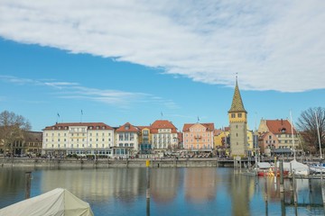 Fototapeta na wymiar Lindau city, view from the port, old european architecture, Germany