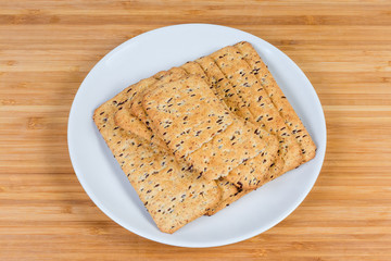 Savory cookies made with whole flax seeds addition, top view