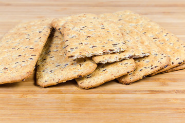 Savory cookies made with whole flax seeds addition close-up