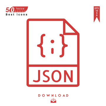 Outline json file-type icon vector isolated on white background. Graphic design, material design, 2019 year best selling icons, mobile application, UI / UX design, EPS 10 format vector