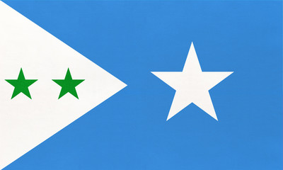 Galmudug national fabric flag, textile background. Symbol of world African country.