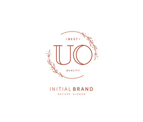 U O UO Beauty vector initial logo, handwriting logo of initial signature, wedding, fashion, jewerly, boutique, floral and botanical with creative template for any company or business.
