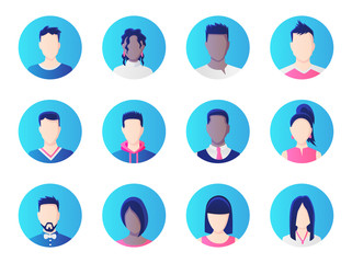 Fototapeta premium Avatar set. Group of working people diversity, diverse business men and women avatar icons. Vector illustration of flat design people characters.