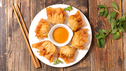 fried dum sim and chopsticks