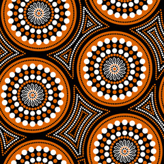 Australian aboriginal seamless vector pattern with dotted circles and crooked squares