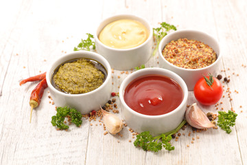 various of sauce, ketchup-mayonnaise-pesto-mustard