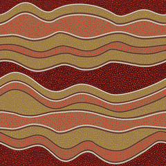 Australian aboriginal art seamless vector pattern with typical dotted elements and crooked stripes