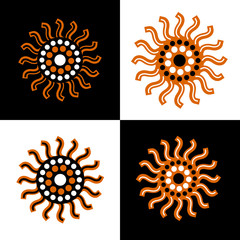 Set of aboriginal art vector icons including ethnic Australian motive with typical elements