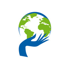 Hand holding up the planet earth. Green New Deal Logo Template Design Vector