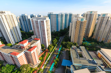 Singapore high density residential area Aerial view in day time