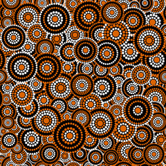 Australian aboriginal art seamless vector pattern with multicokored dotted circles