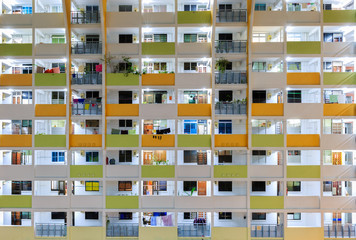 Singapore local residential building HDB facade night view